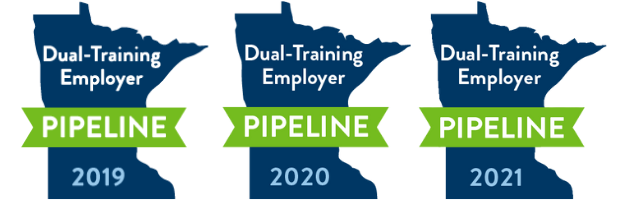 Graphic showing our certifications with the "Dual Training Employer Pipeline" recognition